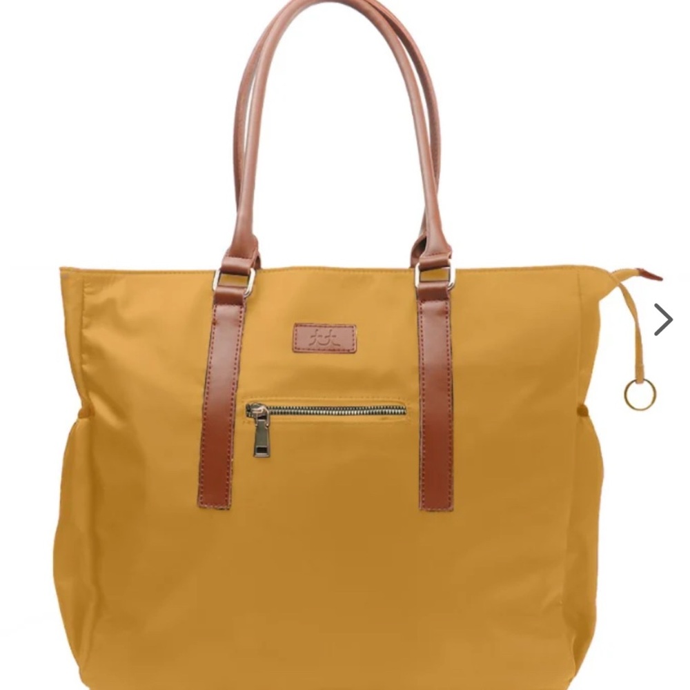 Mustard Yellow Tote Bag with Durable Fabric and Leather Handles
